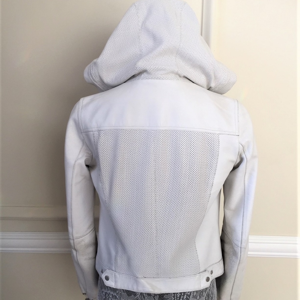 Aged White Perforated Leather Jacket sz XS - Picture 2 of 8
